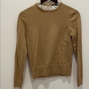 J.Crew camel sweater with lace collar, size Medium
